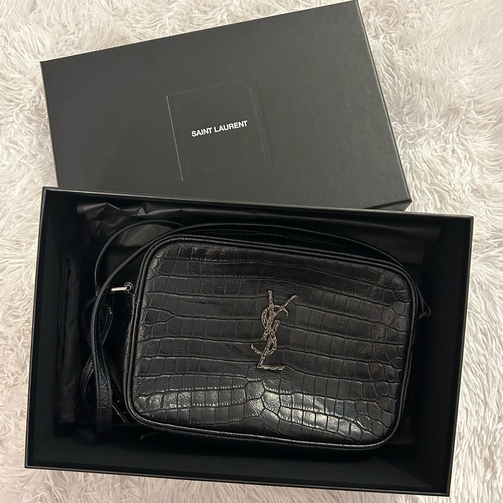 SOLD - YSL Lou Croc Embossed Patent Leather Camera Bag